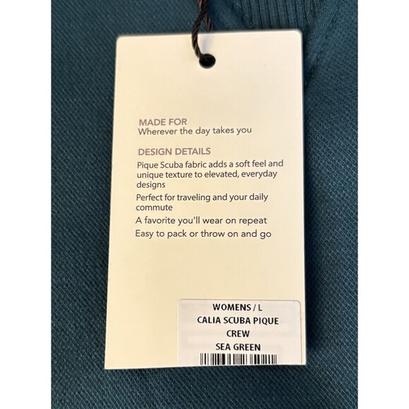 CALIA Scuba Pique Crew Sweatshirt Women Large Sea Green Athleisure Soft Pullover - Picture 5 of 12